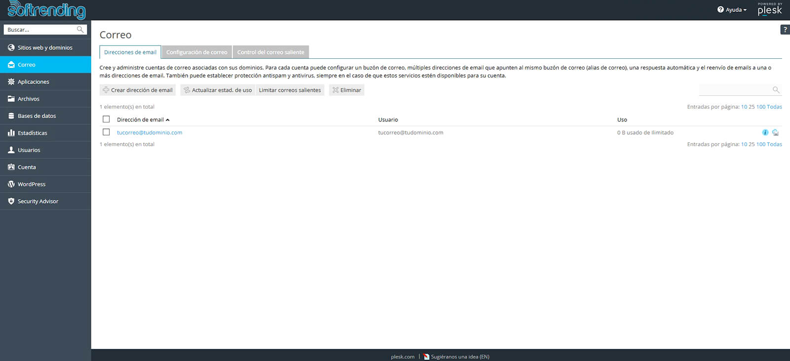 Configurar emails de los dominios contratados