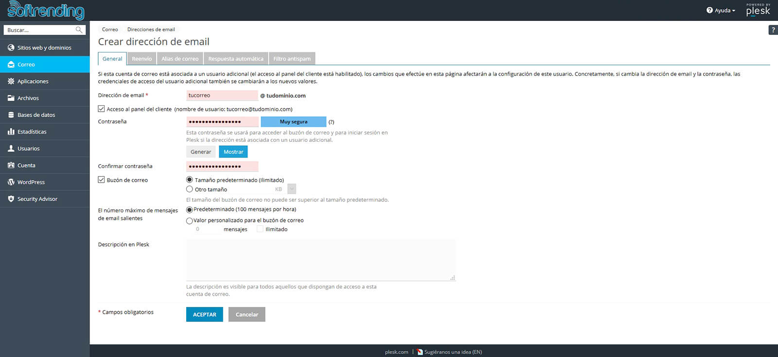 Gestión de cuentas de correo con panel de hosting