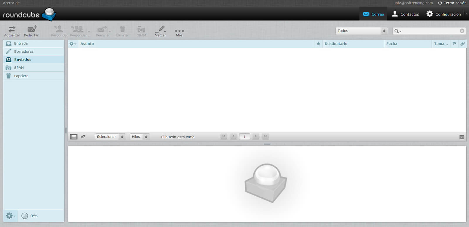 Panel de Webmail de Roundcube