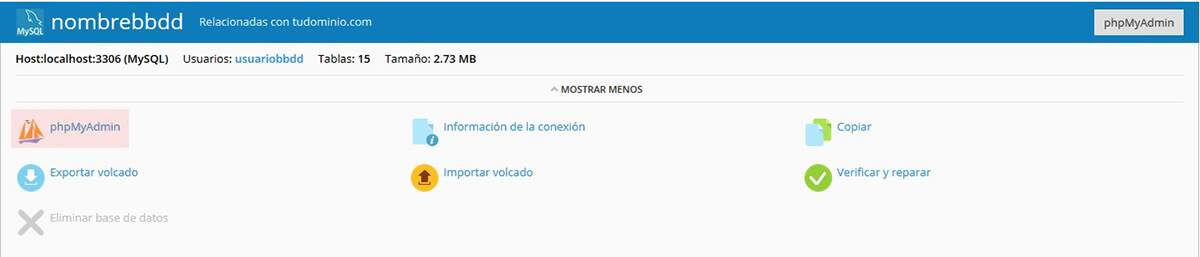 Crear copia de la bbdd desde phpMyAdmin