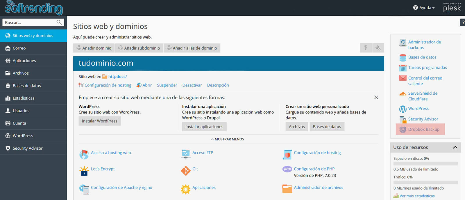 Copia de seguridad en Dropbox con panel Plesk